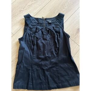 Etcetera‎ Black Sleeveless Top Cutout Accent Pleated Detail Career Blouse